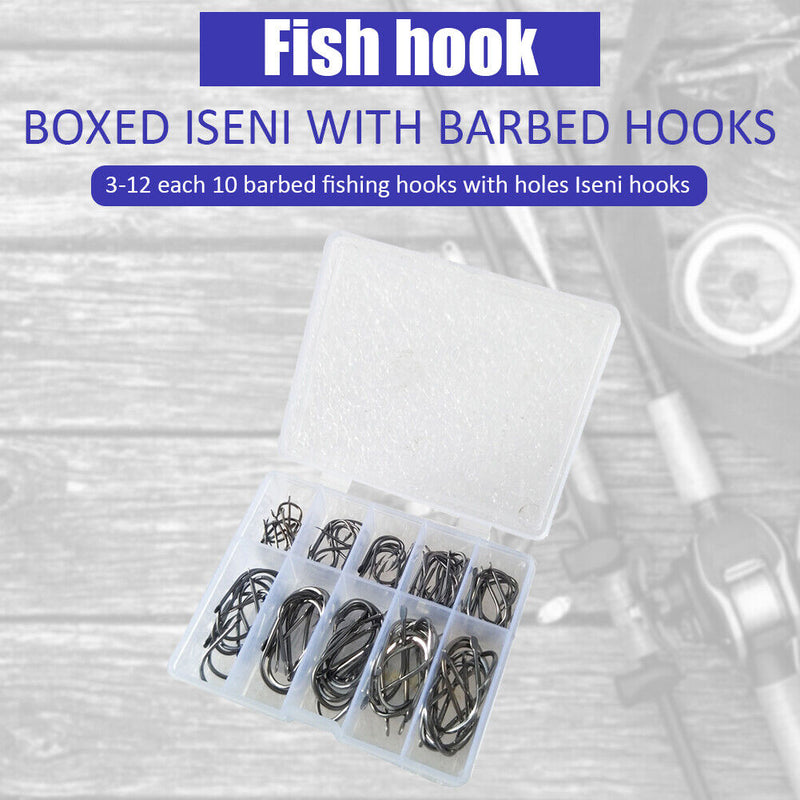 101pcs Fishing Hook Set Carbon Steel Single Jig Barbed Carp Hooks (Black) Newly