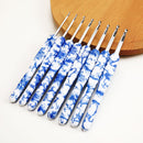 8x Blue Porcelain Plastic Handle Crochet Hooks Knitting Needles Sewing Tool