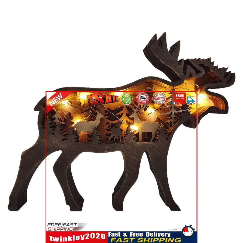 Wooden Ornaments Hollow Multi-Layer Animal Scene Display with Light (Deer) Newly
