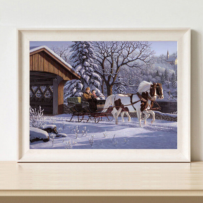 DIY Paint By Number Kit Snow Carriage Scenery No Frame for Home Decoration