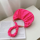 Women Pleated Hobos Shoulder Bag Casual Ladies Solid Color Small Handbags Purse