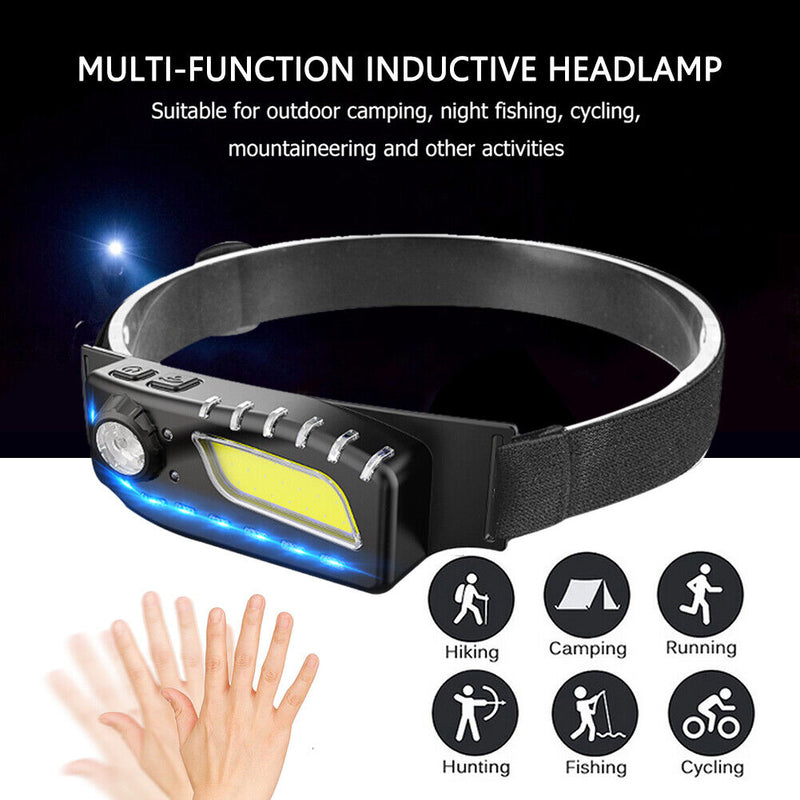 Sensor Headlight Rechargeable XPE COB LED Camping Flashlight Headlamp Torch