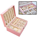 Jewelry Velvet Box with Lock Travel Earring Organizer Storage Case (Pink)
