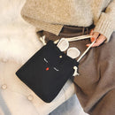 Women Rabbit Shape Cotton Linen Small Shoulder Bag Crossbody Bag(Black)