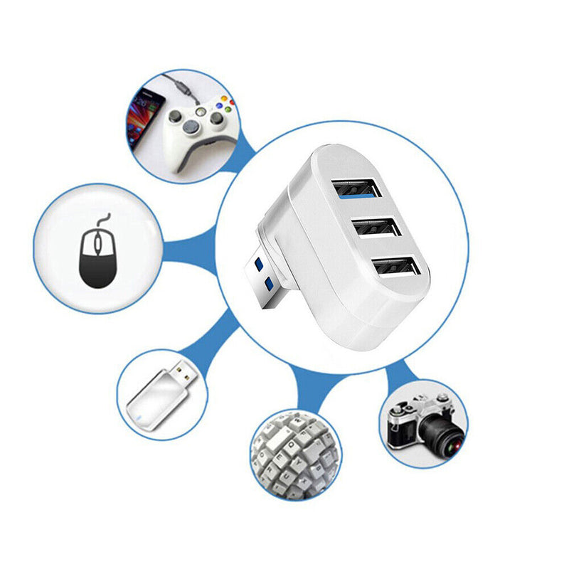 Mini Rotatable 3 Port USB Hub U Disk Reader Splitter for PC (USB 3.0 White)