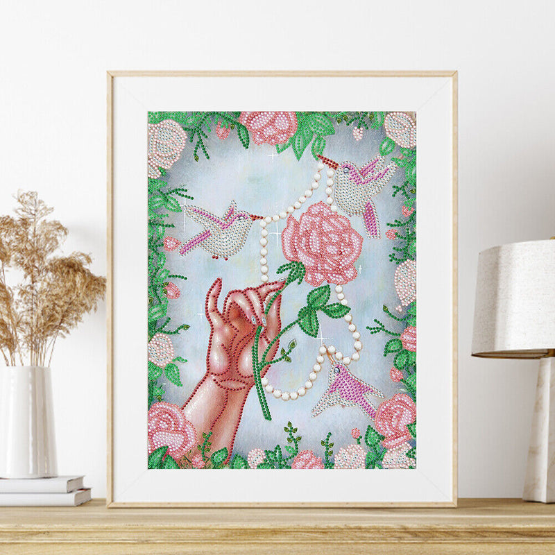 5D Diamond Painting Kit Rose Bird Partial Special Shape Drill DIY Wall Art Craft
