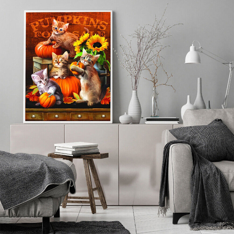 Oil Paint By Numbers Cat Frameless Picture Craft Kit Home Living Room Decoration