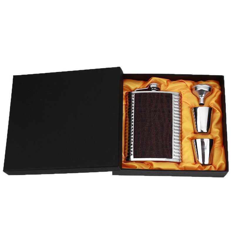 8oz Leather Stainless Steel Hip Flask Set Whiskey Flagon with Funnel Cups