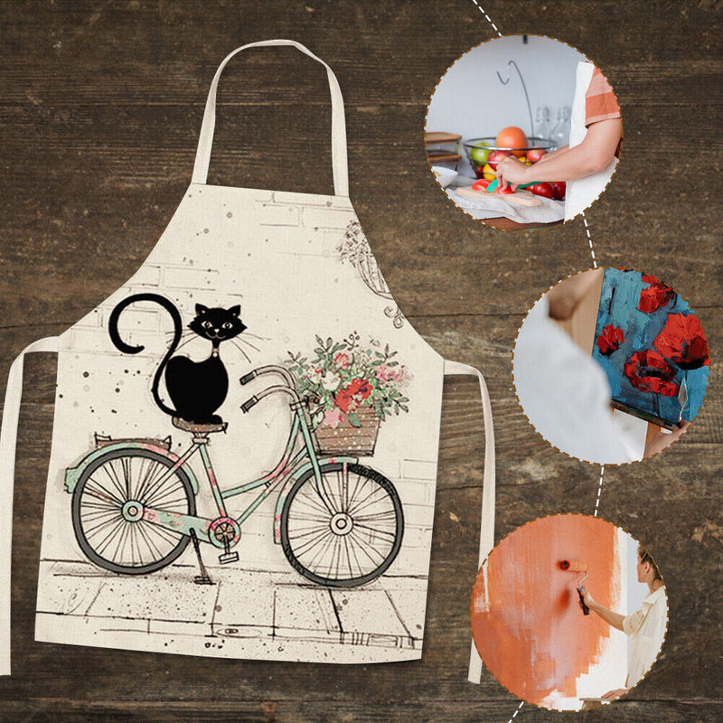 Bike Cat Kitchen Linen Apron Sleeveless Waterproof Home Bibs Cooking Accessories