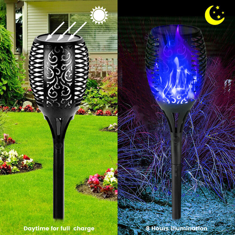 12LED Solar Flame Torch Light Blue Flickering Night Lamp Yard Decor (2pcs) Newly