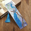 Leather Diamond Painting Special Shaped Tassel Blue Peafowl DIY Bookmark Craft