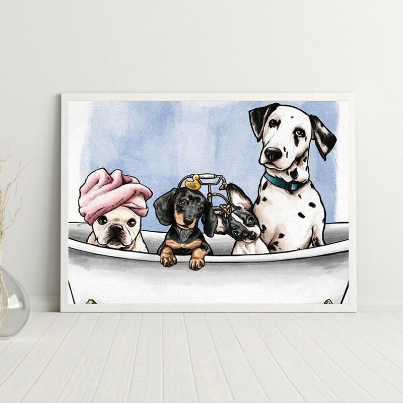 Oil Paint by Numbers Bathtub Dog Canvas Artwork Living Room Picture Decorat