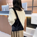 Women Faux Fur Solid Color Handbags Large Capacity Shoulder Bags (Black)