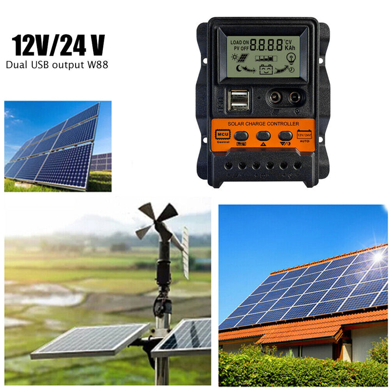 Dual USB LCD Solar Charge Controller 12V 24V Solar Panel Regulator (20A) Newly