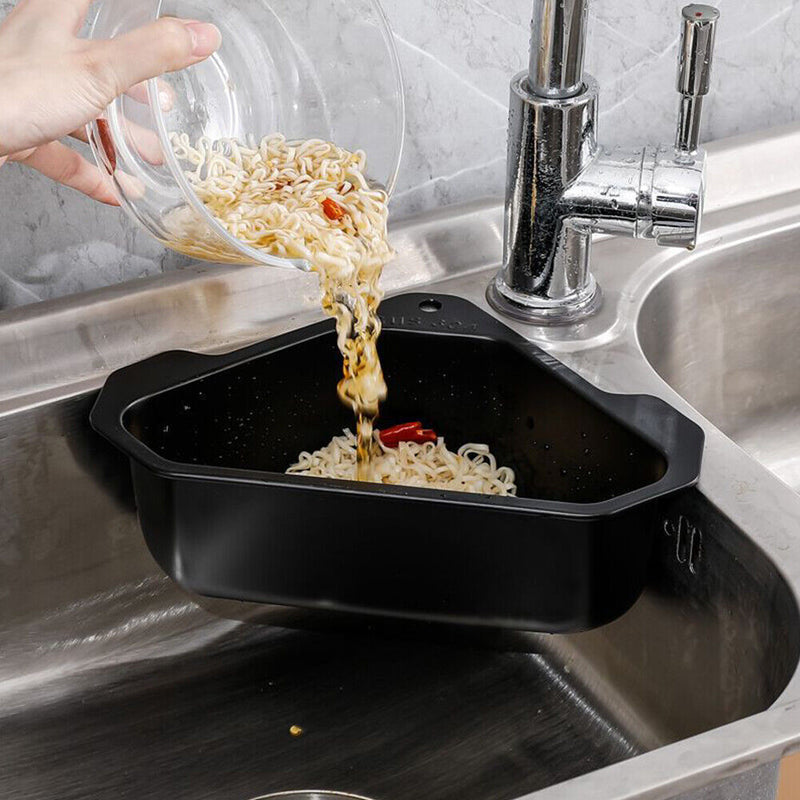 Steel Triangular Sink Strainer Kitchen Fruit Vegetable Drain Rack (Black)