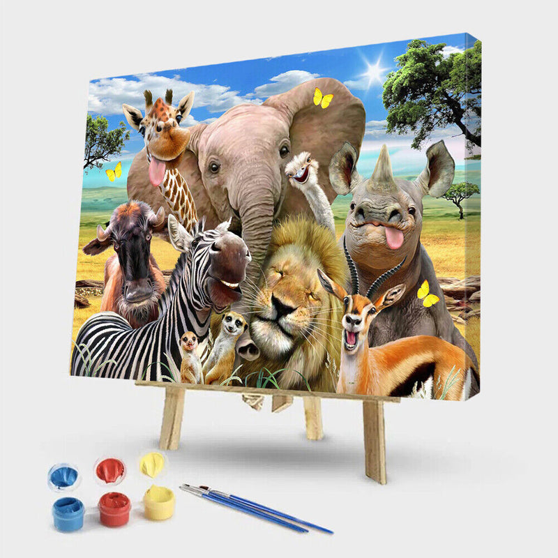 Painting By Numbers DIY Happy Animals Canvas Oil Wall Art Picture Ornaments Kit