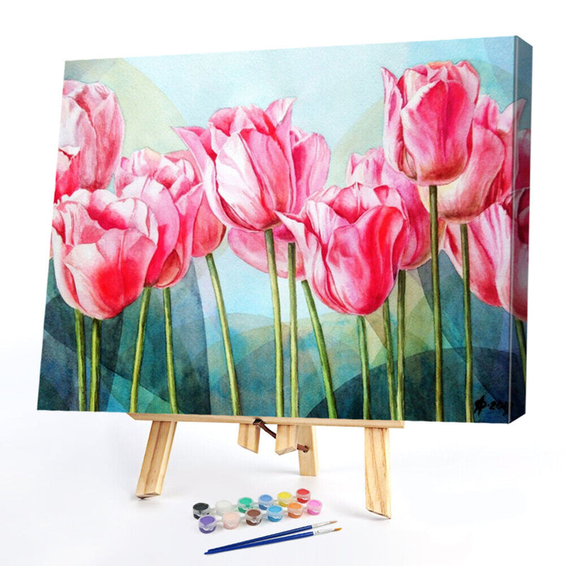Pink Tulip Flower Hand Painted Oil Painting By Numbers Set Gift No Frame 40x30cm