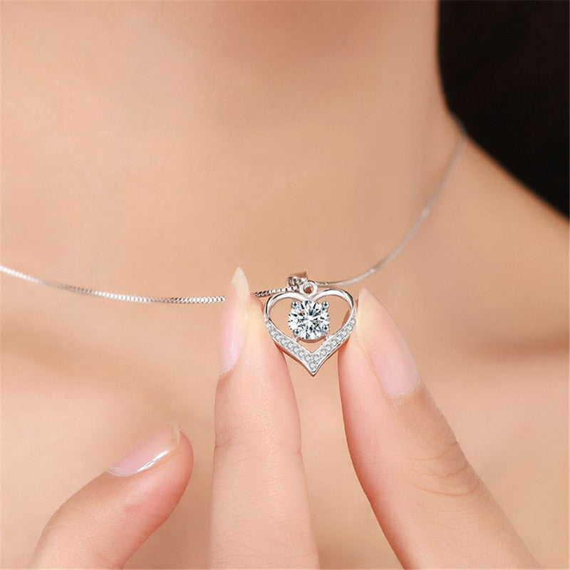 Wedding Crystal Pendant Necklace Eternal Love Heart Cubic Zirconia Neck Chain
