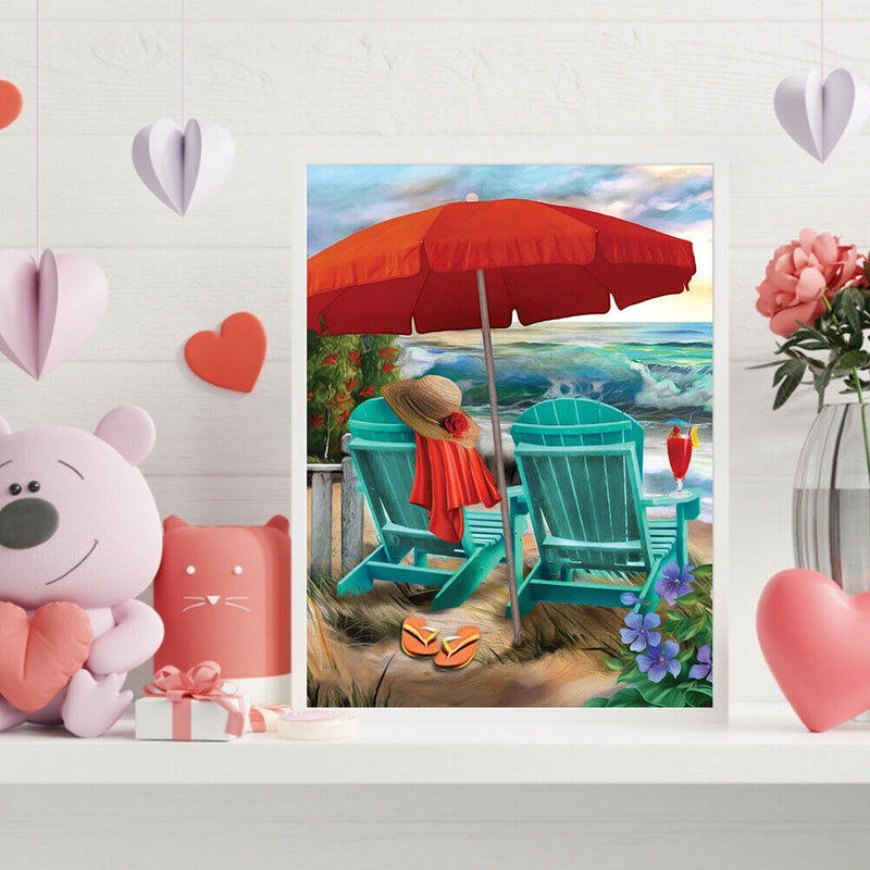 Beach Recliner Colouring Oil Canvas Picture DIY Hand Painted Paint By Number Kit