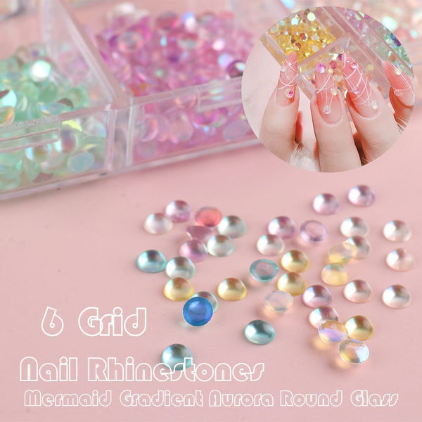 Diamond AB Color Crystal Aurora Mermaid Gradient Round Glass Nail Rhinestones