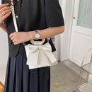 Sweet Bow Tie Mini Crossbody Bag Women Leather Wooden Handle Bucket Handbags