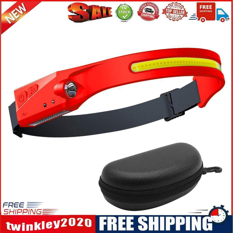 2pcLED COB Headlamp Rechargeable Camping Waterproof Sensor Headlights (Red)