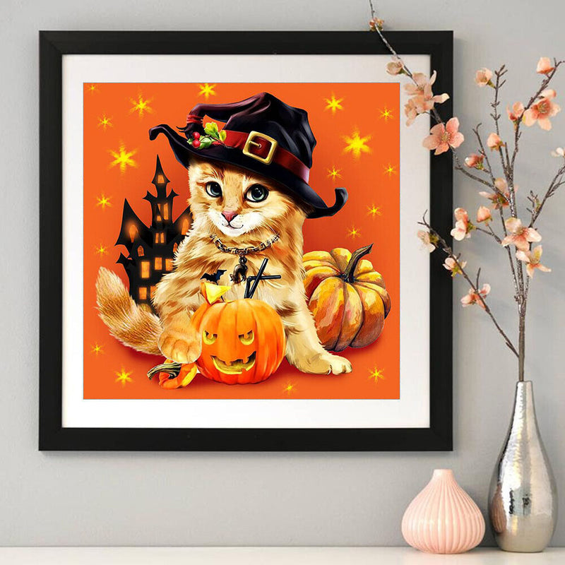 Halloween Cat 5D DIY Full Round Diamond Painting Handmade Mosaic Decor Pictures