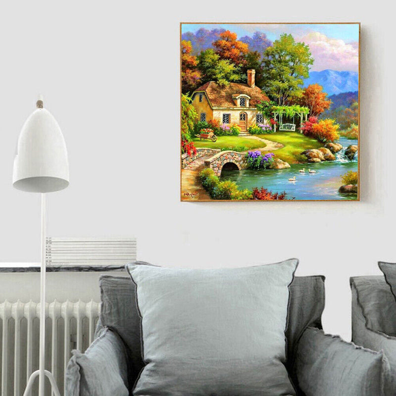 5D DIY Full Round Drill Relaxing Village Diamond Painting Cross Stitch Mosaic