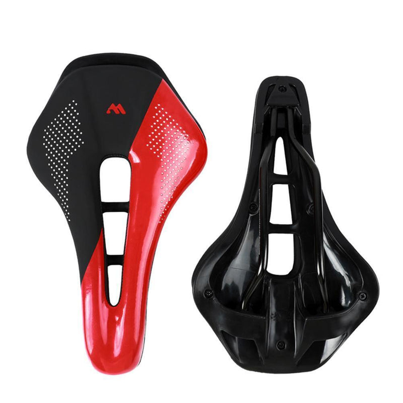 WEST BIKING Bicycle Saddle PU Leather MTB Hollow Seat Cushion (Black Red) Newly