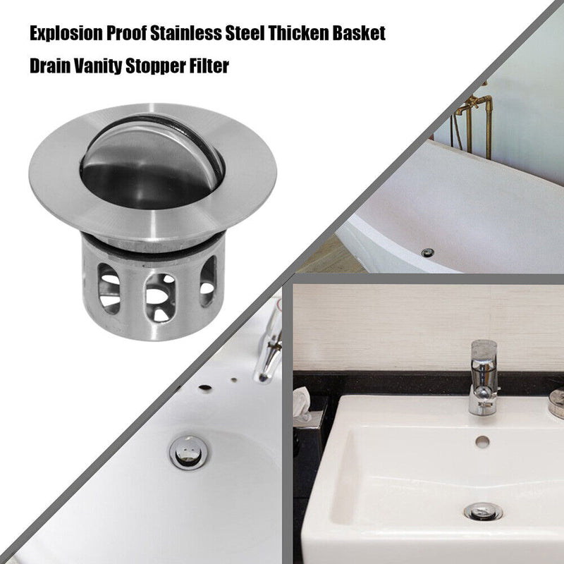 Stainless Steel Thicken Basket Vanity Stopper Basin Drainer Bathroom Plug Bou