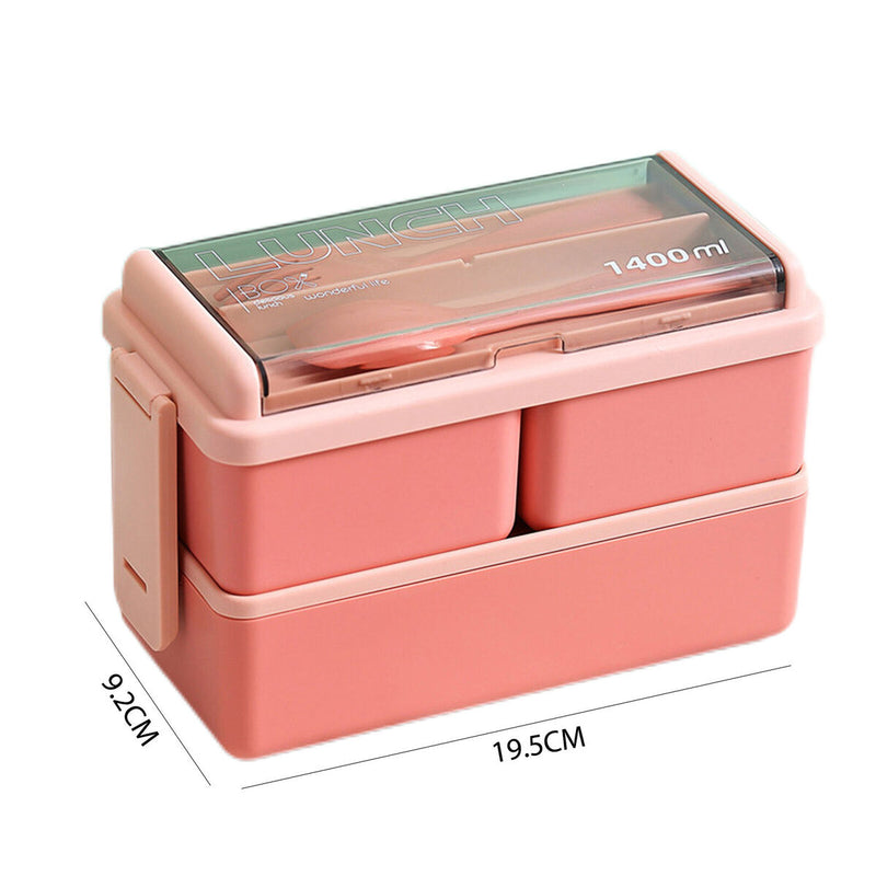 1400ML Bento Box Plastic Double Layer Microwave Bento Boxes Portable for Outdoor