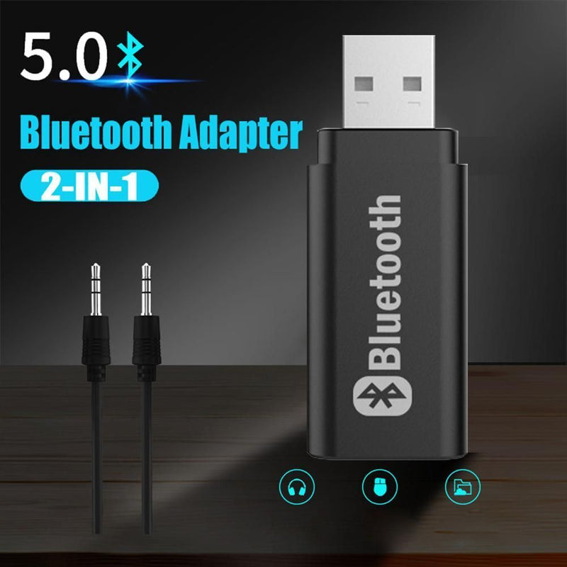 Dongle Stereo AUX Bluetooth 5.0 Adapter 2-in-1 Audio Receiver USB Transmitter