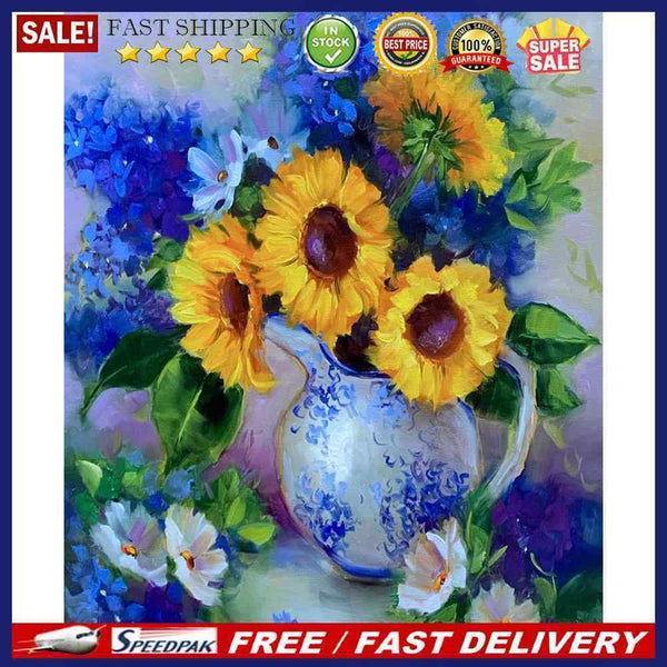 Frameless Sunflowers in Vase Oil Paint By Numbers Kit DIY Handmade Drawing Craft