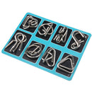 8pcs Blue Metal Montessori Wire IQ Mind Brain Teaser Jigsaw Puzzle Stress Relief Toys