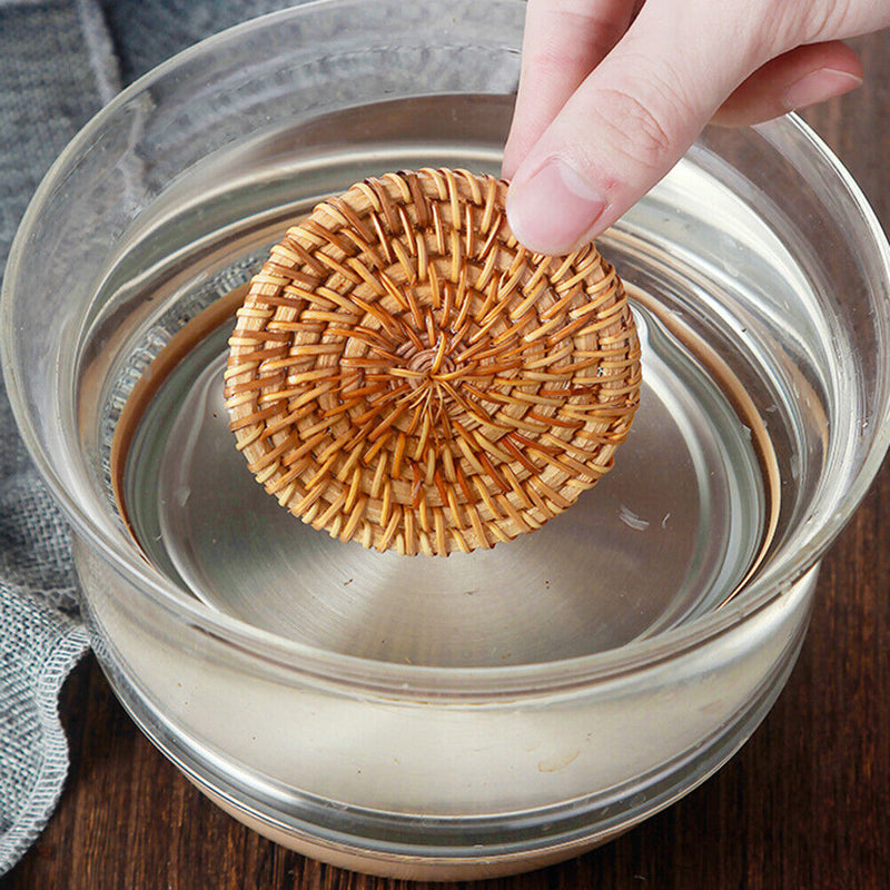 #A 6pcs Round Rattan Insulated Coasters Set Kitchen Table Bowl Drink Cup Mats