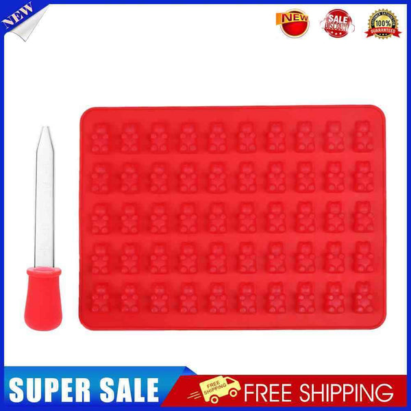 50 Cavity Gummy Bears Silicone Soap Ice Cube Tray Baking Mold (Red)