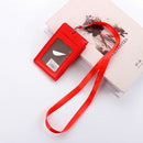 With Lanyard Faux Leather Multi colored ID Holders Wallets Card Case Zipper Bag