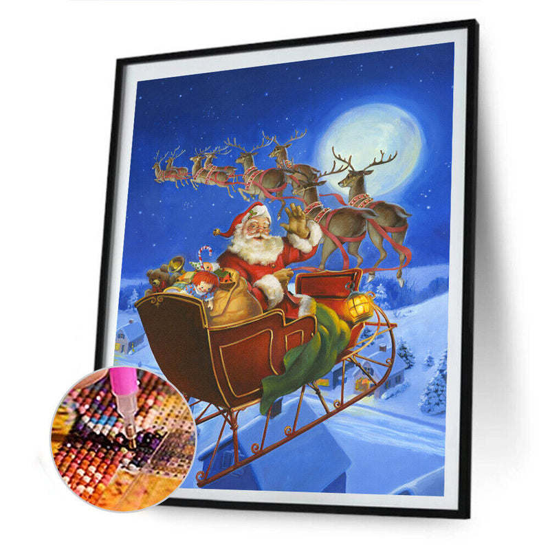 5D DIY Diamond Painting Santa Sleigh Full Round Drill Mosaic Christmas Picture