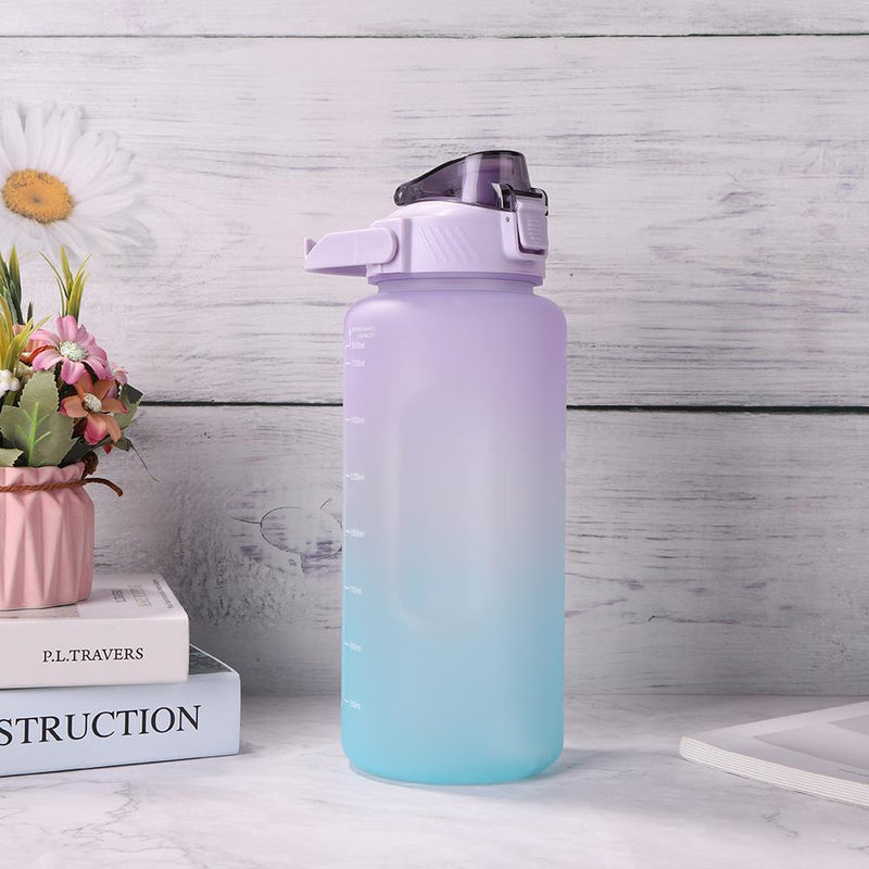 2000ml Water Bottle with Time Marker for Outdoor Sports Drink Cup (Purple)