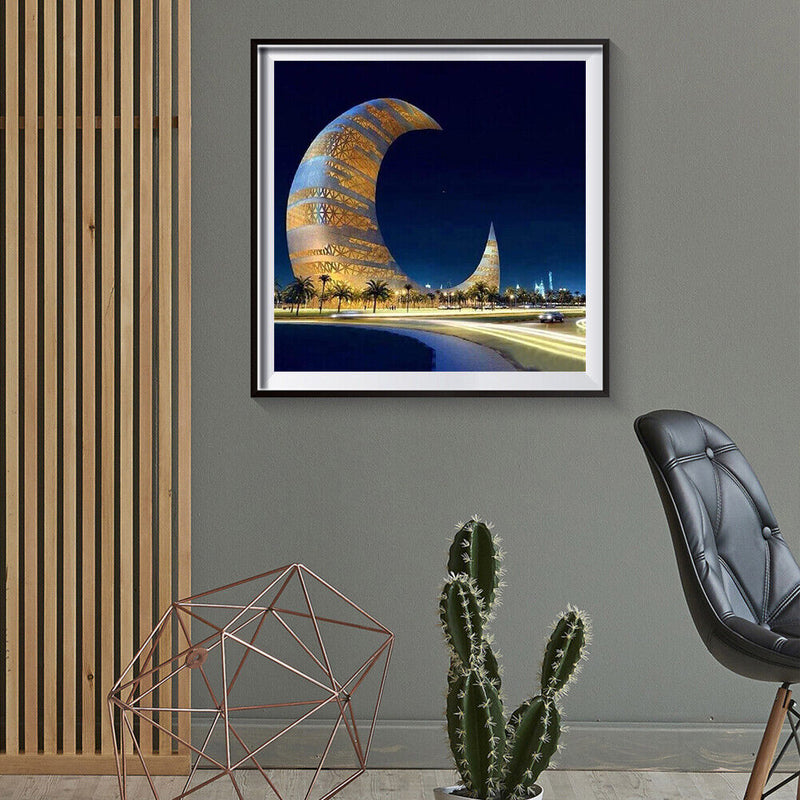 5D DIY Diamond Painting Moon Building Full Round Drill Mosaic Art Picture