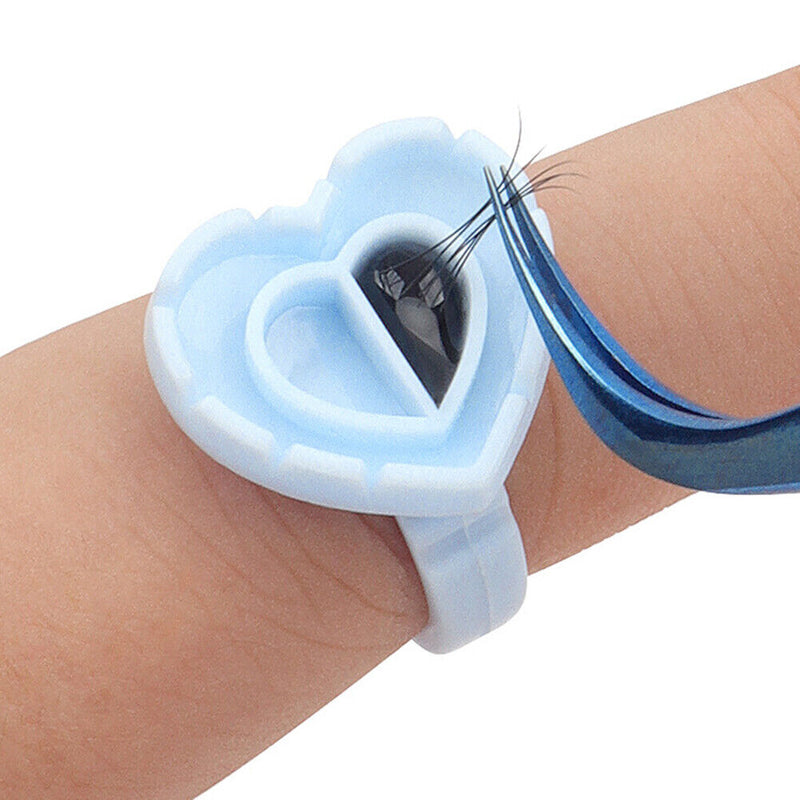 100pcs Heart Eyelash Extension Glue Ring Holder Eyelash Glue Cup (Blue)