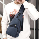 Sports Men Chest Pack Canvas USB Charging Shoulder Handbag/Dark Blue