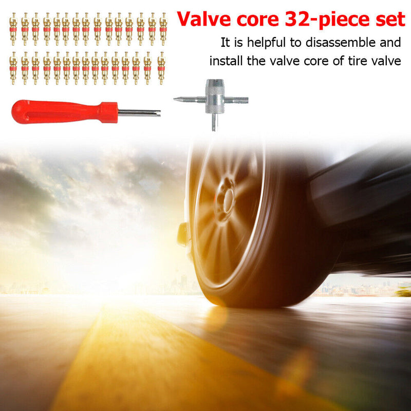 30x Valve Cores with Remover + 4-in-1 Valve Tool Car Bicycle Tire Repair Tools
