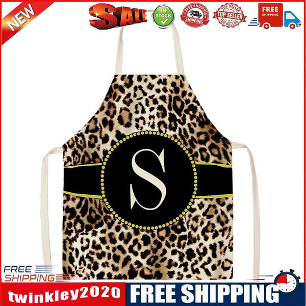 Leopard S Printed Linen Apron Waterproof Kitchen Cooking Bibs (82X68CM)