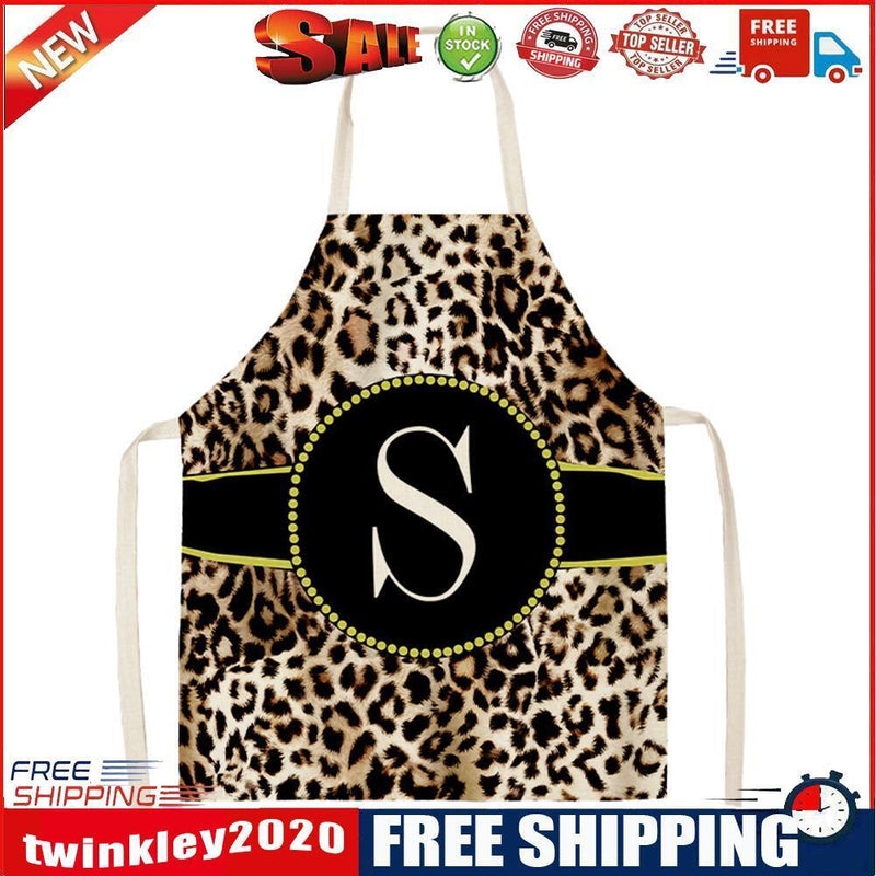 Leopard S Printed Linen Apron Waterproof Kitchen Cooking Bibs (82X68CM)