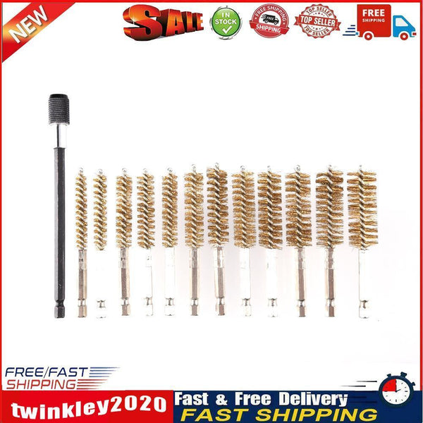 12pcs Electric Impact Drill Hex Shank Brush Car Paint Wire Cleaner (Brass) Newly