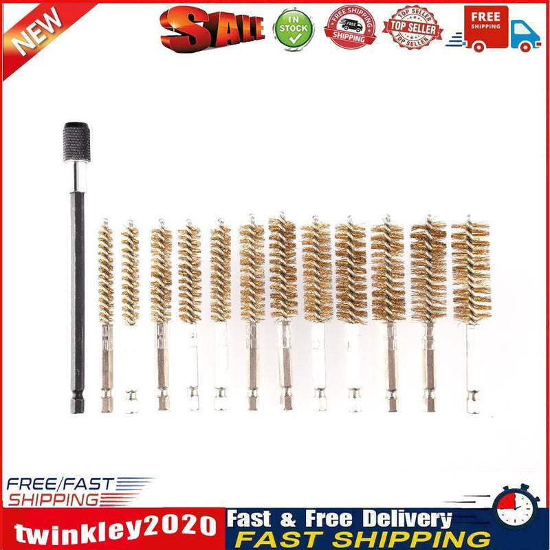 12pcs Electric Impact Drill Hex Shank Brush Car Paint Wire Cleaner (Brass) Newly