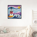 2 Strands Full Embroidery Cartoon Lighthouse Printed Cross Stitch Art Home