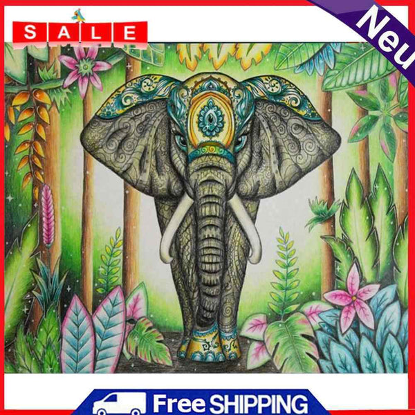 Elephant Acrylic Oil Paint By Numbers Canvas Drawing DIY Hand Painted Wall Art
