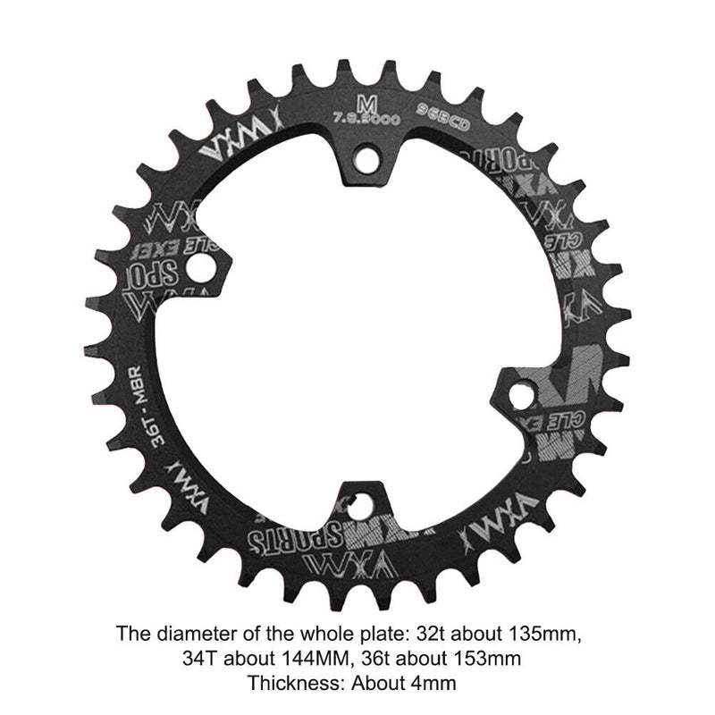 MTB Bike Chainring Bicycle Crankset Narrow Wide Chain 96BCD (Black 34T) Newly